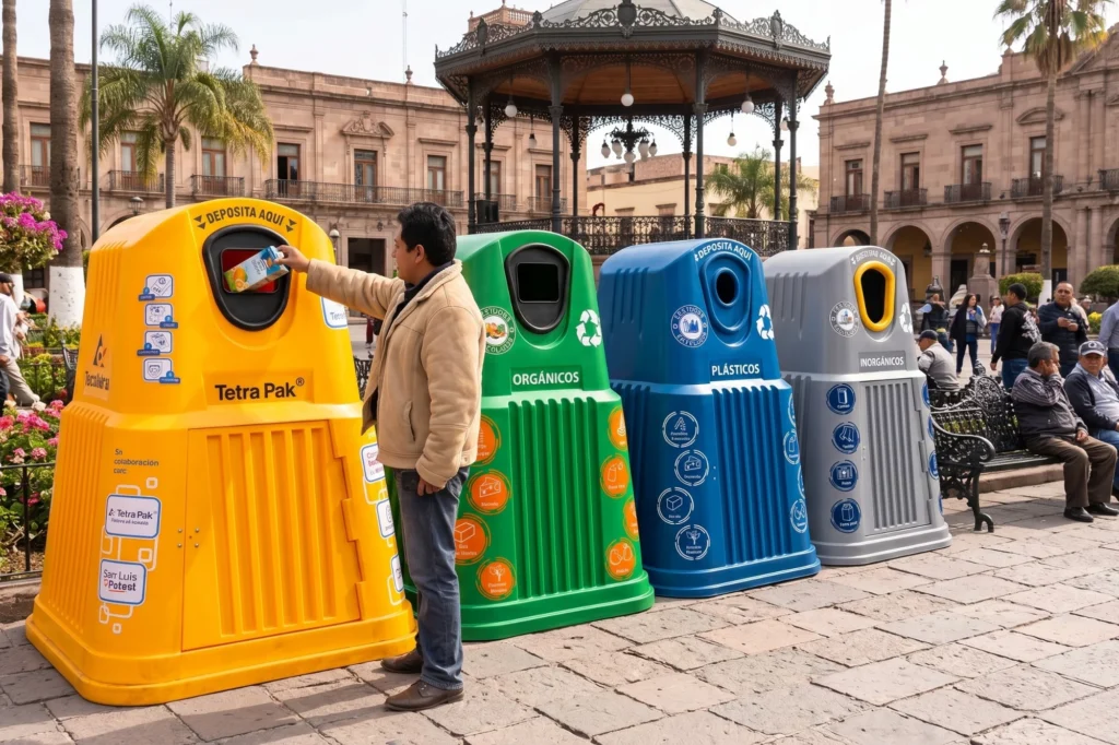 sistema de separación de desechos en municipio con contenedor de plástico iglú reality en espacio público