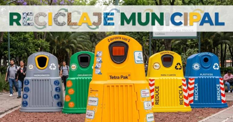 Localización de puntos de entrega y centros de acopio. Guías y reglamentos de separación de residuos (orgánicos/inorgánicos). Puntos de reciclaje para materiales específicos (pilas, electrónicos, aceite, PET, etc.). Calendario y ubicación de programas o eventos locales de reciclaje (ej. Reciclatrón). Horarios y días de los servicios de recolección diferenciada de basura. Precios y lugares para la venta de materiales reciclables (PET, cartón, aluminio). Estadísticas y beneficios del reciclaje a nivel municipal o nacional. Aplicaciones y plataformas tecnológicas para facilitar la gestión del reciclaje.